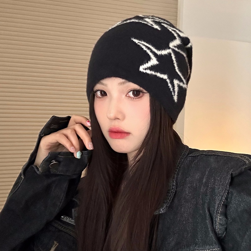 Mũ Len Beanie Họa Tiết Ngôi Sao Phong Cách retro Nhật Bản