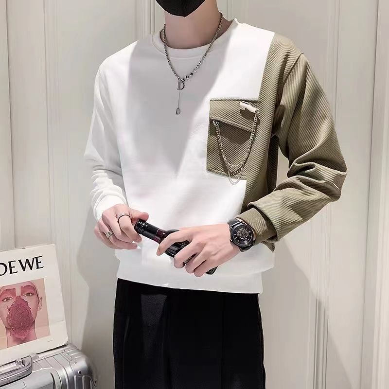 Màu Sắc Áo Thun Dài Tay Phối Màu Cá Tính Theo Phong Cách retro Hongkong Dành Cho Nam