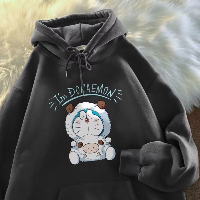 Áo hoodie cotton Nhung Dày Tay Dài In Hình doraemon Thời Trang Cho Cặp Đôi