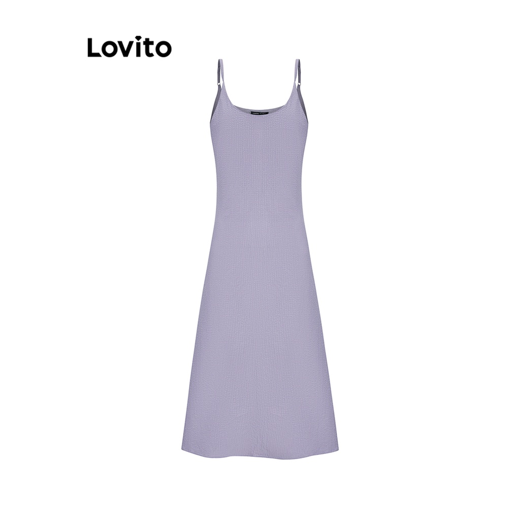 Đầm Lovito hai dây mảnh lai bèo xếp nếp màu trơn thanh lịch cho nữ L62ED171 (Màu tím nhạt)
