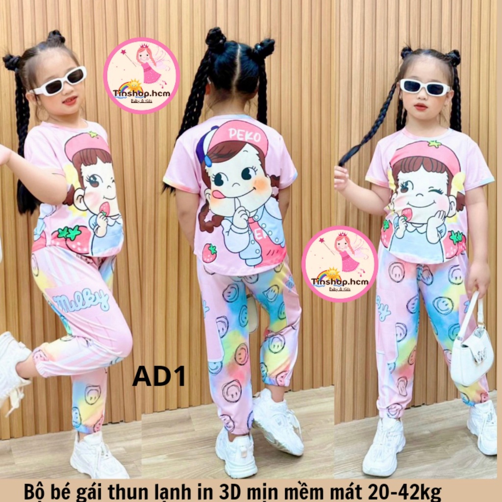 Đồ bộ bé gái size đại bộ dài bé gái thun lạnh 3D áo ngắn tay quần dài hot trend TINSHOP.HCM