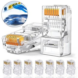 Rj45 cat6 đầu nối mạ vàng / pha lê / dây cáp mạng ethernet 8p8c crimp / rắn