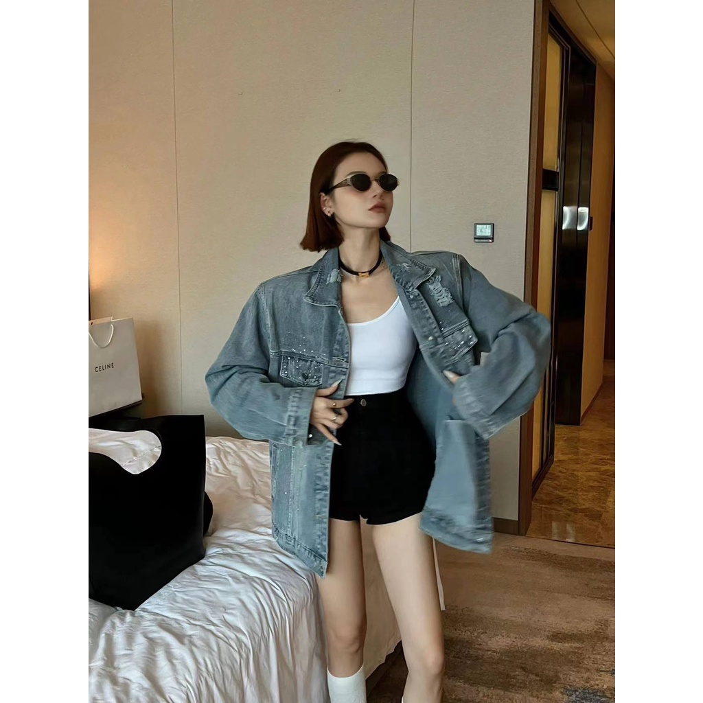 Áo Khoác denim Thêu Chữ Hạng Nặng Mới Mùa Thu