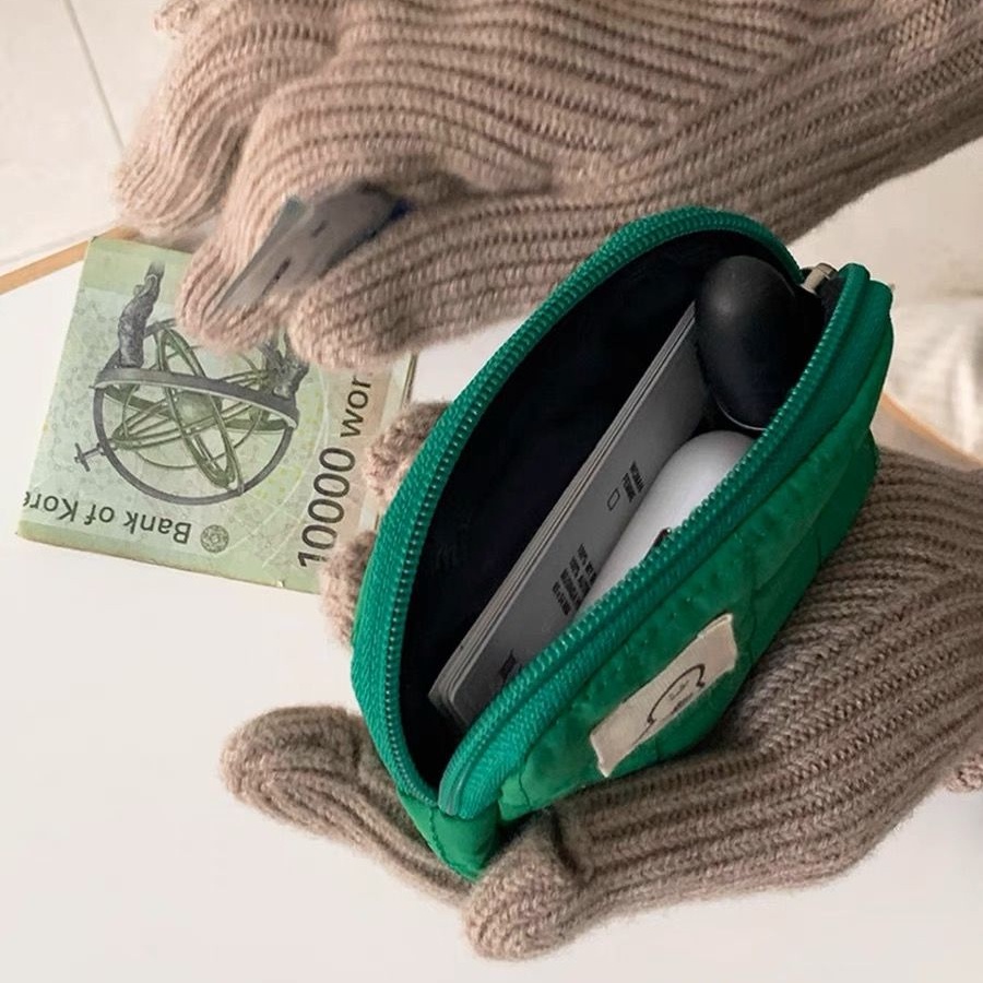 Ví Đựng Tiền Xu Màu Trơn Họa Tiết Caro Dễ Thương