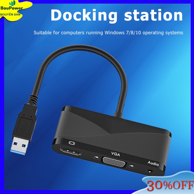 Boupower Bộ Chuyển Đổi hub 3 Trong 1 usb 3.0 Sang hd vga 1080p hd Tương Thích Với windows7 / 8 / 10 / 11 / os