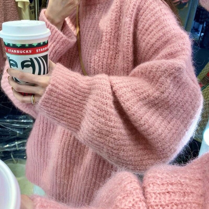 Áo len nữ Áo sweater Dệt Kim Dáng Rộng Màu Hồng Thời Trang Thu Đông Mới áo len dài tay form rộng