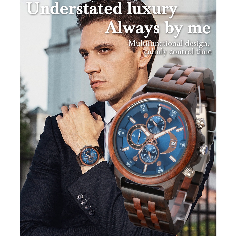 Đồng Hồ Đeo Tay Máy quartz Mặt Gỗ Đàn Hương Đa Năng Thời Trang Cho Nam