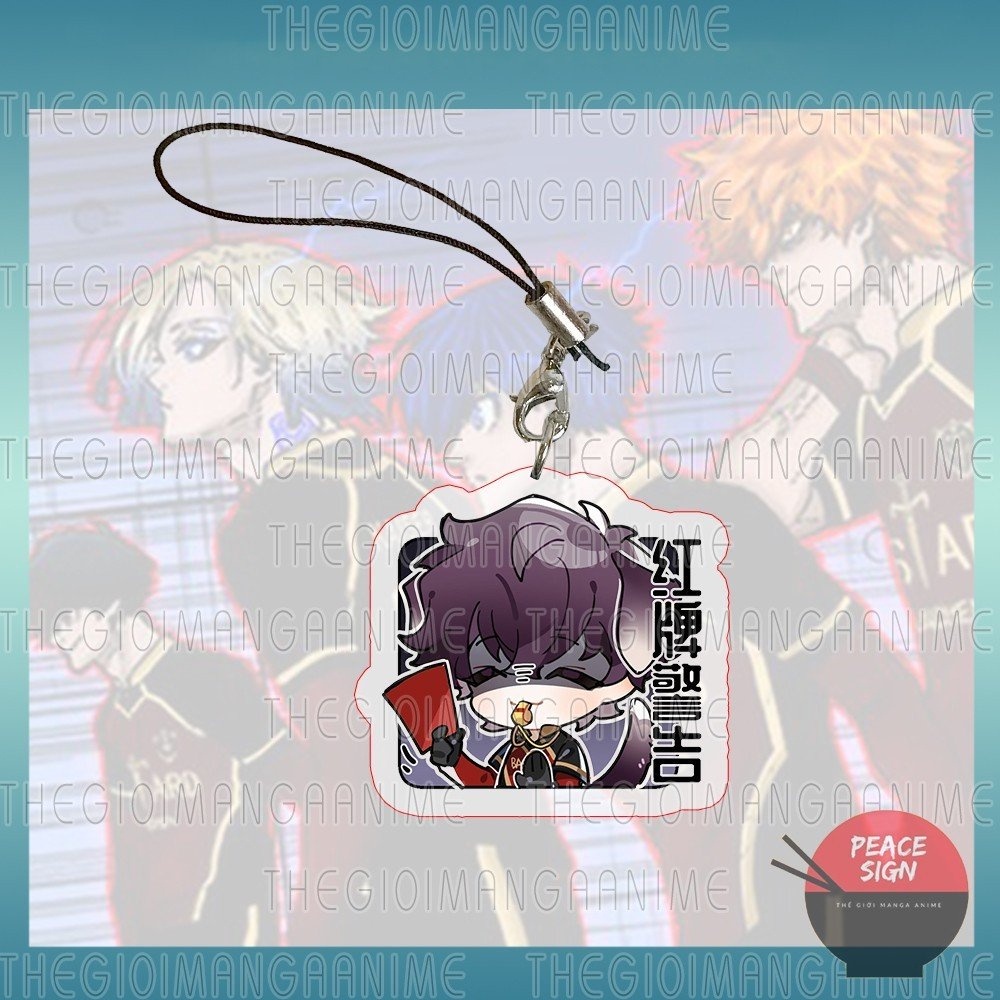 Móc dây treo điện thoại BLUE LOCK ver TAI CHỮ in hình anime chibi mica trong acrylic móc khóa