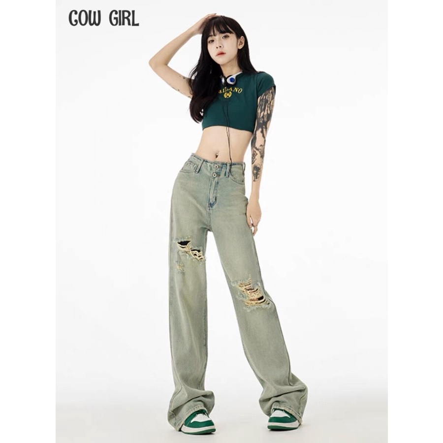 COWGIRL quần ống rộng quần nữ jean Thời trang Korean Xu hướng Hàn Phong WNK2300HH0 41Z231010