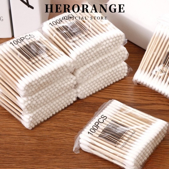 Hộp 100 tăm bông cotton herorange trang điểm đa năng tiện lợi
