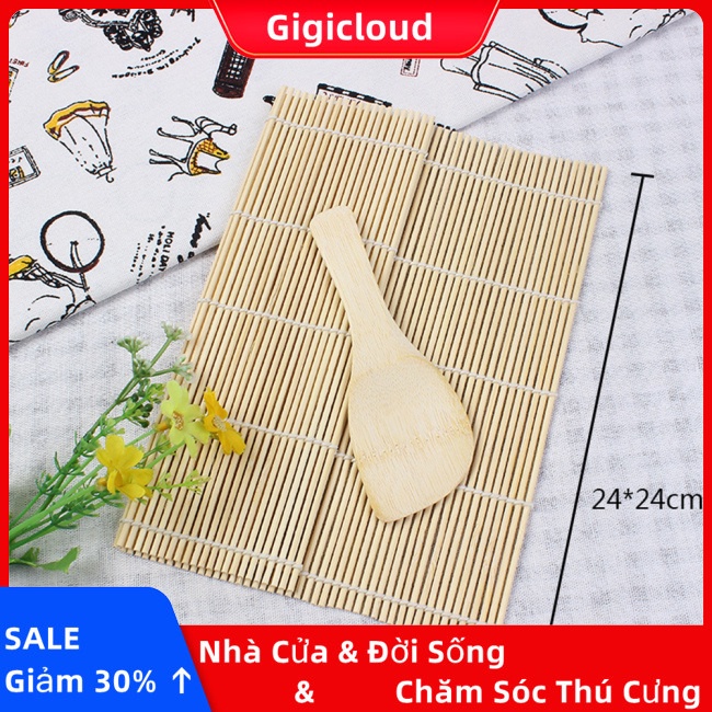 Gigicloud set Thảm Cuộn sushi Bằng Tre + Vá Múc Cơm Cho Nhà Bếp