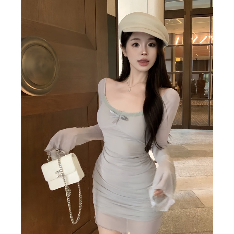 Áo Lưới Tay Dài Hở Lưng Ôm Dáng Quyến Rũ Dễ Phối Đồ