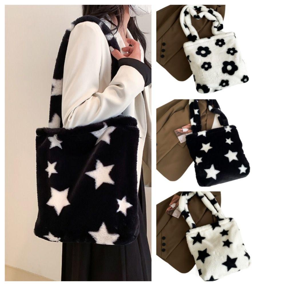 Shanhai Túi tote Đeo Vai Bằng Vải Bông Mềm Mại Sức Chứa Lớn Họa Tiết Hoa Ngôi Sao Đơn Giản Cho Nữ