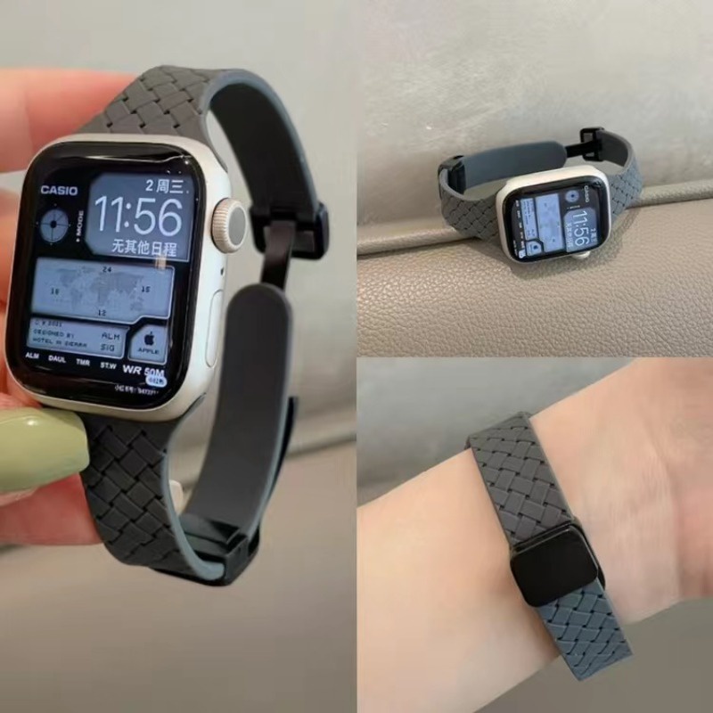 Dây Đeo Đồng Hồ Từ Tính Bằng silicone Siêu Mỏng Cho i-watch series 7 8 se 6 5 3 40mm 40mm 41mm 42mm 44mm 45mm 49mm 38mm