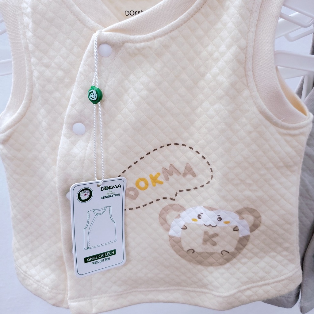 Áo gile sơ sinh thu đông cúc cài lệch vải nỉ xốp trần bông dày dặn Dokma cho bé trai bé gái 0-12 tháng