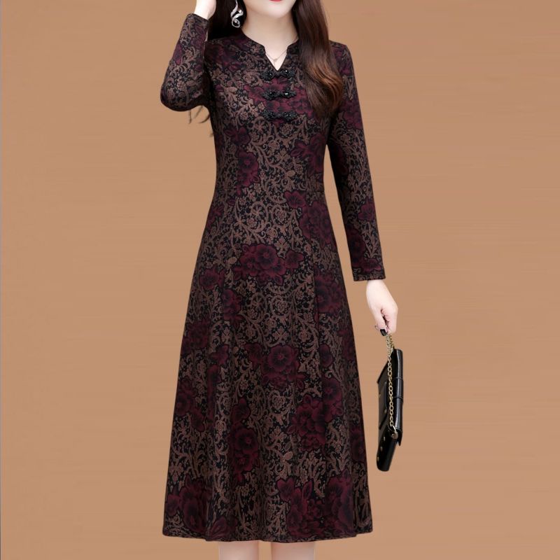 Đầm Tay Dài Che Bụng Thời Trang Xuân Thu Mới 2023 Dành Cho Phụ Nữ Trung Niên