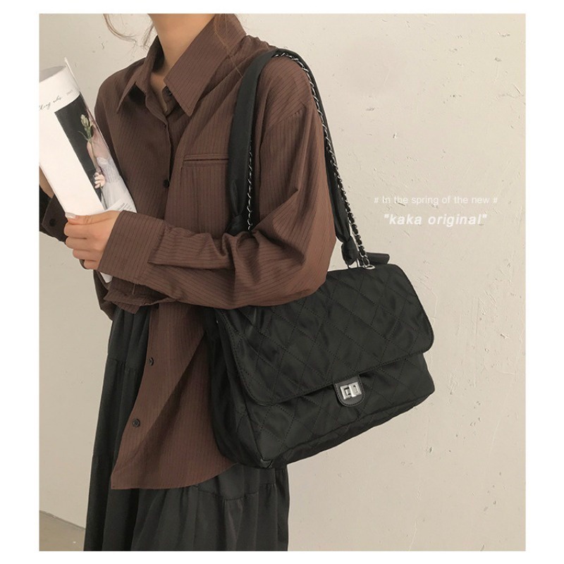 Mới Phong Cách Retro Đính Kim Cương Nylon Lớn Túi Xách Nữ Dây Xích Công Suất Lớn Túi Đeo Vai