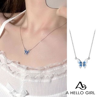  Ahellogirl Vòng cổ Mặt Hình Bướm Màu gradient Xanh Dương Sang Trọng Cá Tính Dành Cho Nữ 