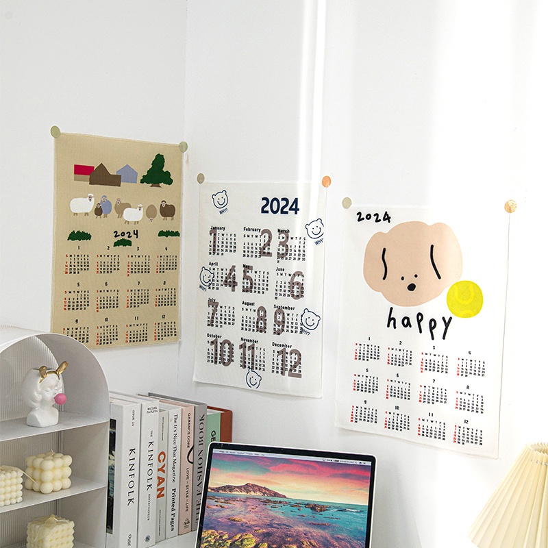 Lịch Treo Tường Năm Mới 2024 Bằng Vải Họa Tiết Gấu Hoạt Hình Dễ Thương Bắt Mắt
