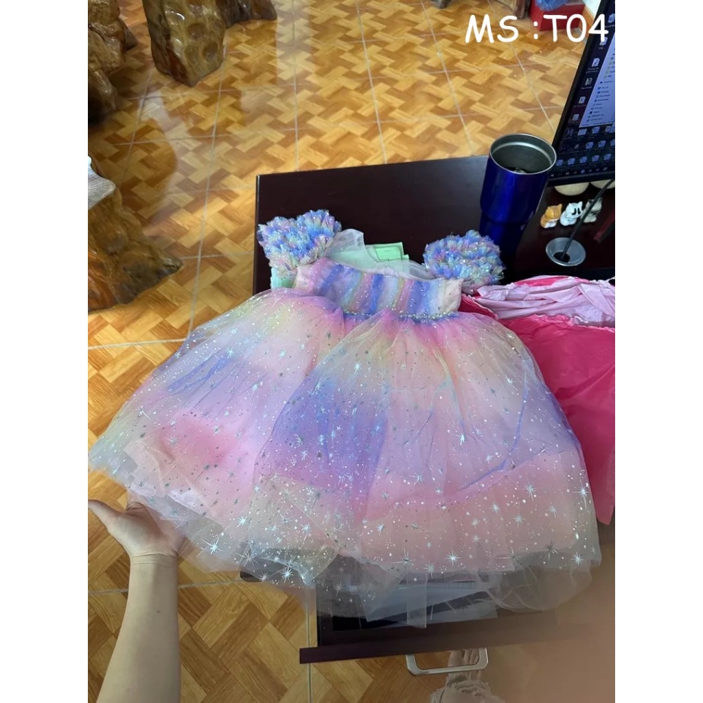 Váy Công Chúa cầu vồng cao cấp siêu đẹp T04 - AnKids Boutique - Tặng kèm Bờm Tóc