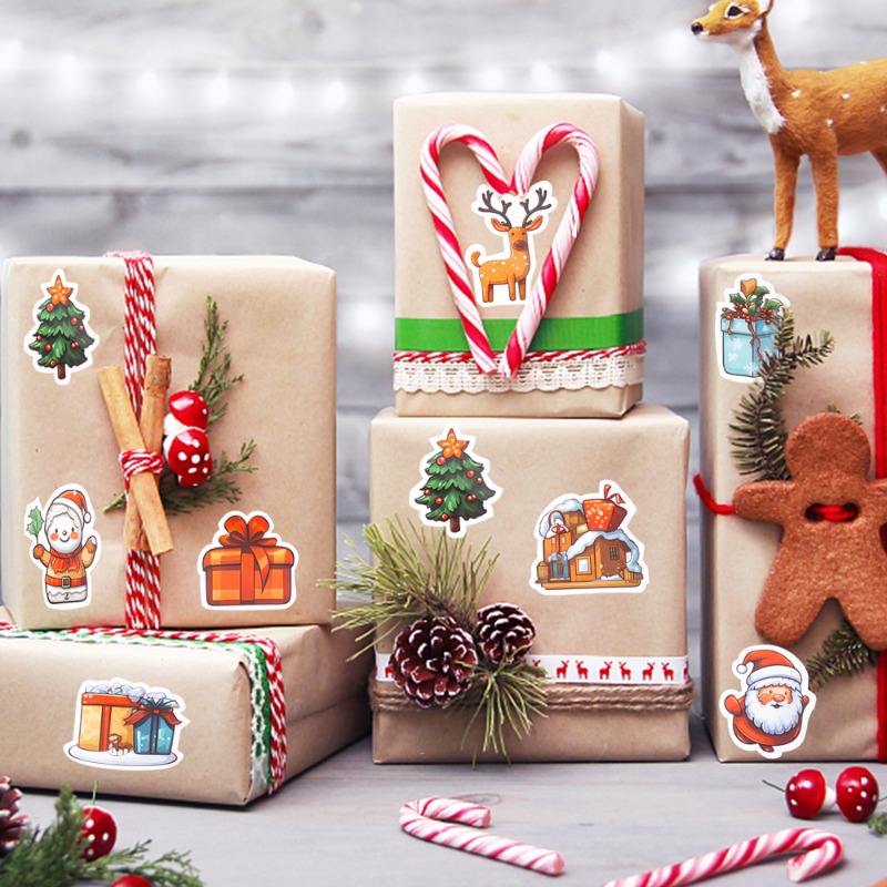 Bộ 50 sticker Dán Trang Trí Giáng Sinh Hình Ông Già Noel Hoạt Hình diy