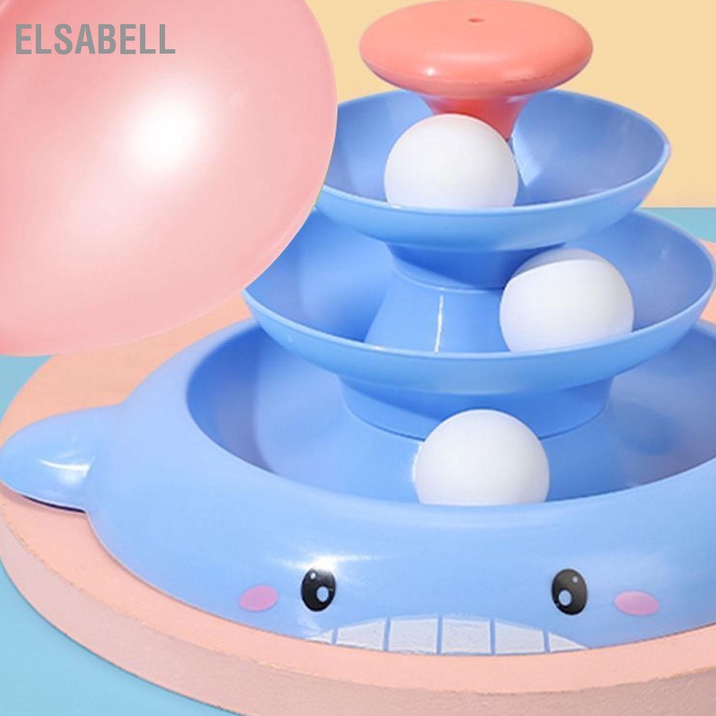 Elsabell Đồ chơi bóng bàn xoay cho mèo 3 cấp độ tương tác làm giảm sự nhàm chán của con tháp lăn đồ với thanh lông vũ và quả