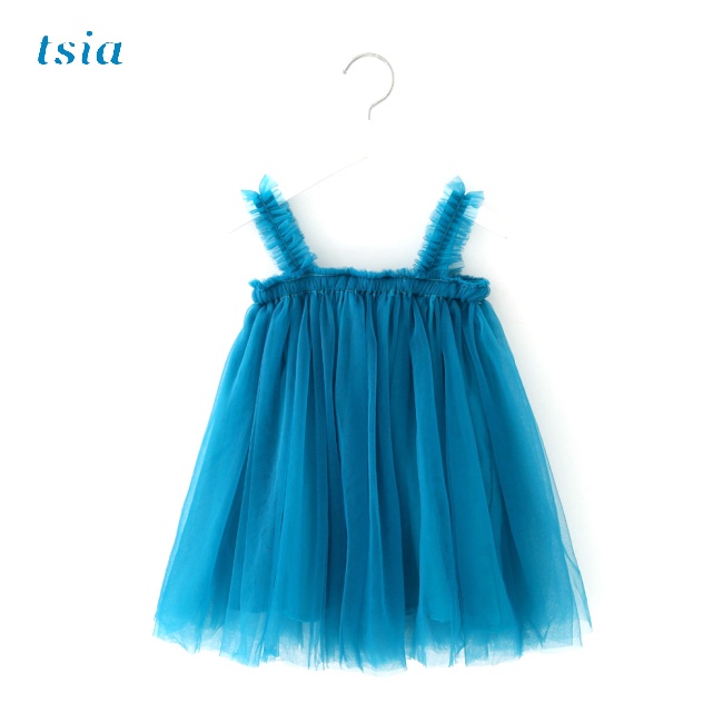 Đầm cotton Hai Dây Phối Lưới Xinh Xắn Dành Cho Bé Gái 0-3 Tuổi