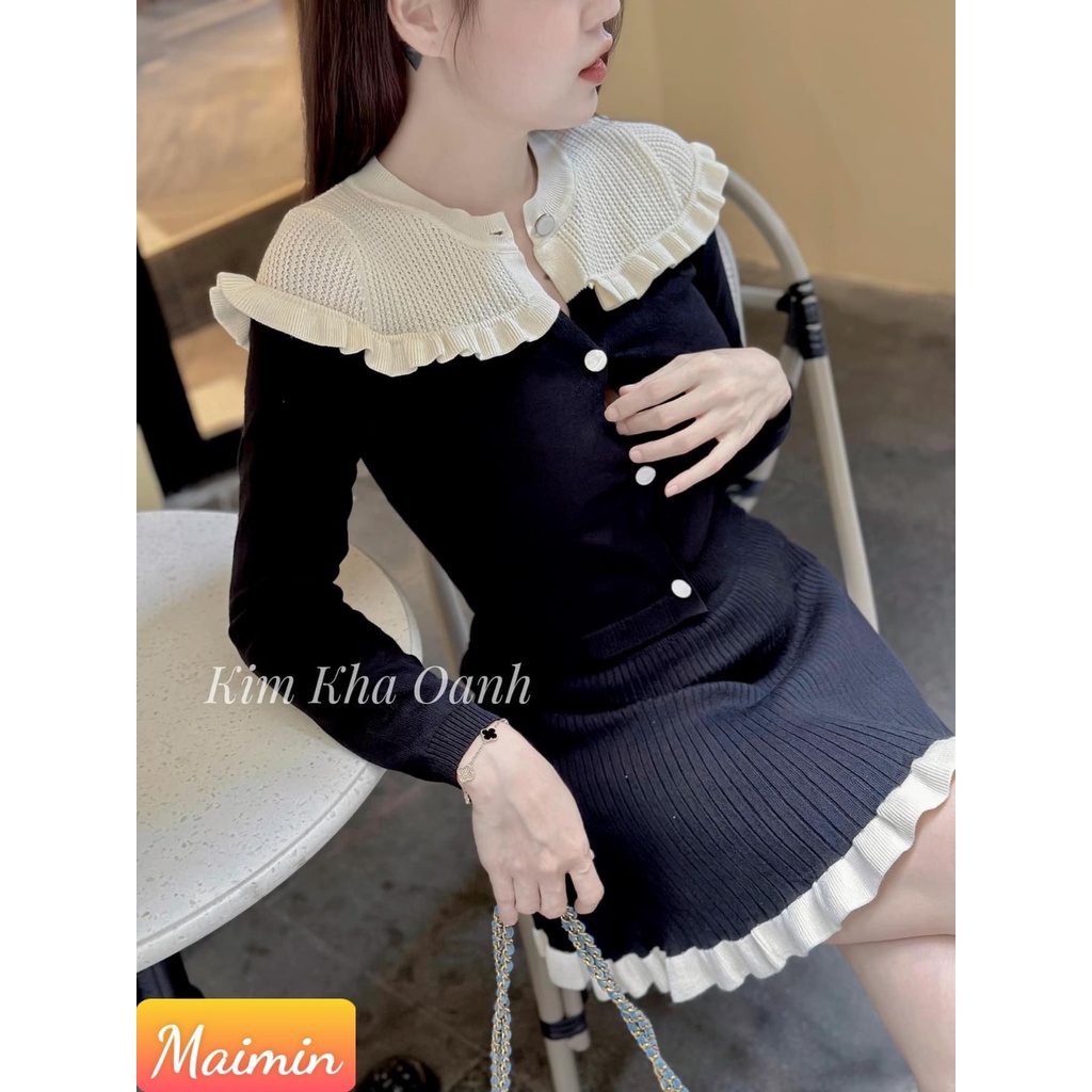 Set váy len dài tay viền bèo Hàng QC