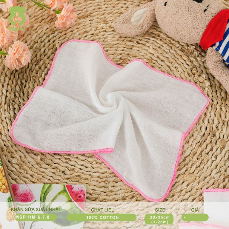 Set 10 khăn sữa Mipbi cao cấp 3 lớp, 4 lớp cotton kích thước 28 x 36 cm hàng chính hãng đảm bảo không xù lông