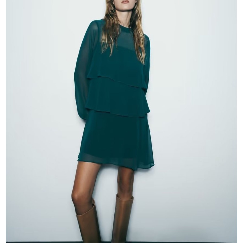 Zara Đầm mini Dài Tay Dáng Rộng Giả Nhiều Lớp Thời Trang Mùa Thu Cho Nữ 2298182