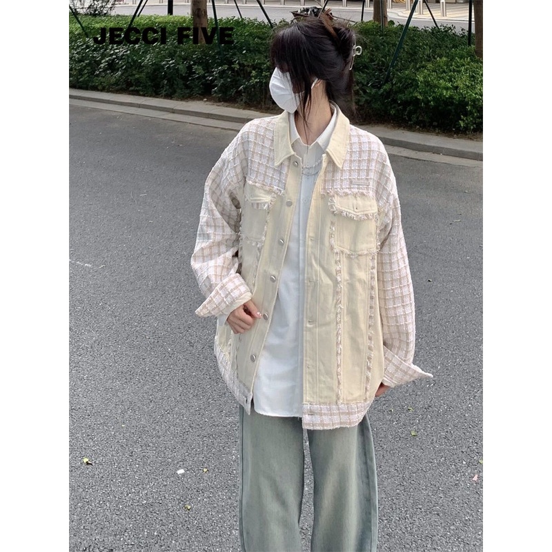 Áo Khoác Jean Cao Cấp Phong Cách Đường Phố Pháp Mùa Xuân Thu Cho Nữ Jsnie woo jsnc