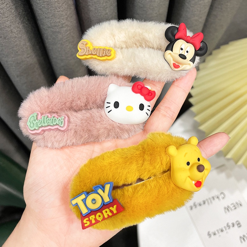 Kẹp Tóc Vải Lông Hình Gấu Dâu Tây Hoạt Hình Phong Cách Hàn Quốc Dễ Thương Dành Cho Học Sinh Nữ