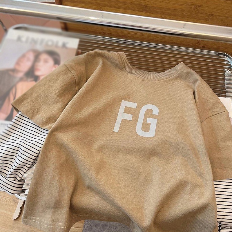 Áo Thun cotton Giả Hai Lớp Tay Dài Màu Trơn In Chữ Thời Trang Mùa Thu Hàng Mới Dành Cho Trẻ Em