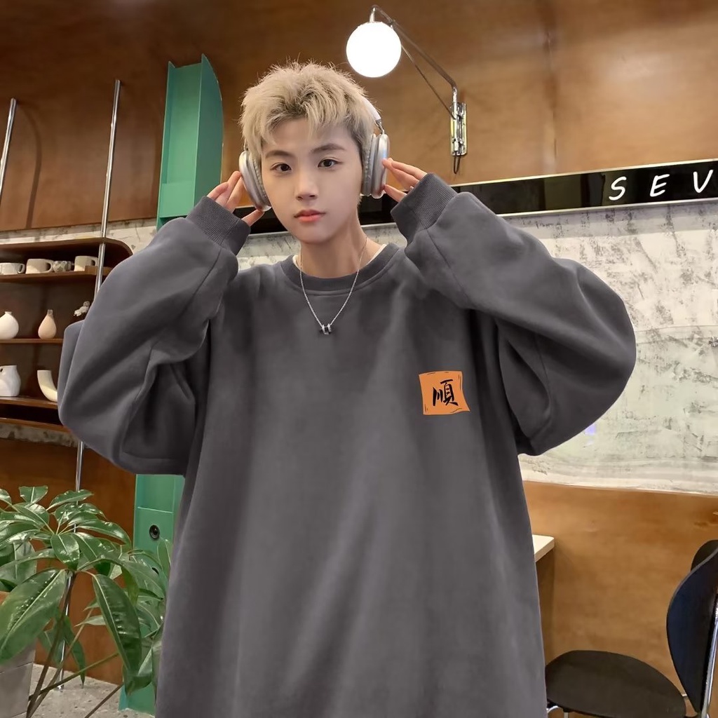 Áo Nỉ Tay Dài Dáng Rộng In Chữ Phong Cách Hồng Kông Thời Trang Cho Nam Và Nữ size m-5xl