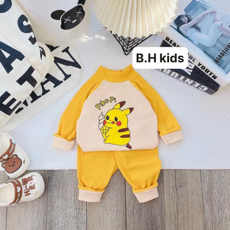 BỘ CỔ CAO, bộ quần áo dài tay thun tăm giữ ấm cổ cao họa tiết nhiều màu cho bé trai, bé gái size 6-16kg
