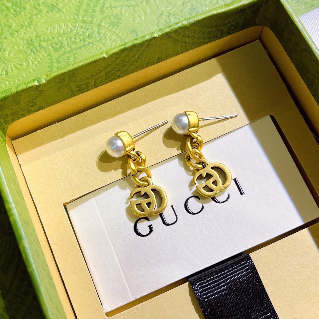Bông Tai Gucci Bằng Thép Titan Chống Thấm Nước Không Gỉ Hình Chữ gg Đôi Thời Trang Cho Nữ