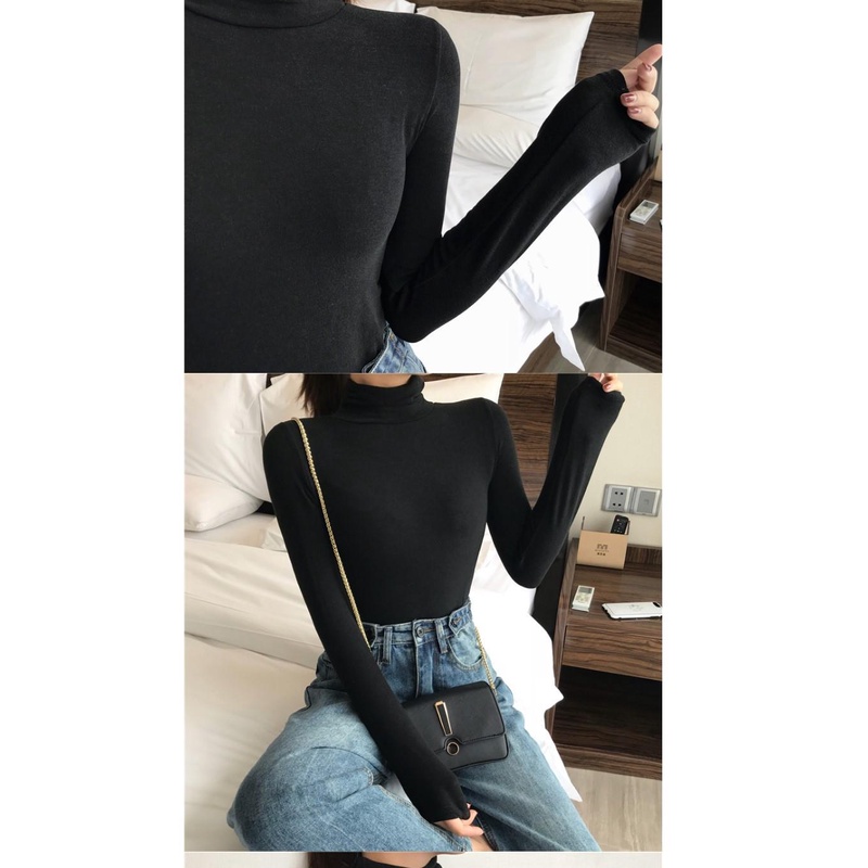 Áo Thun Tay Dài Cổ Cao Dáng Ôm Thời Trang Xuân Thu Cho Nữ