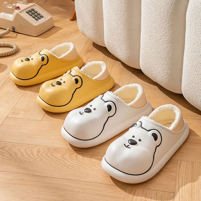 Renben Dép cotton Đi Trong Nhà Chống Trượt Không Thấm Nước In Hoạt Hình Gấu Nhỏ Dễ Thương Cho Cặp Đôi
