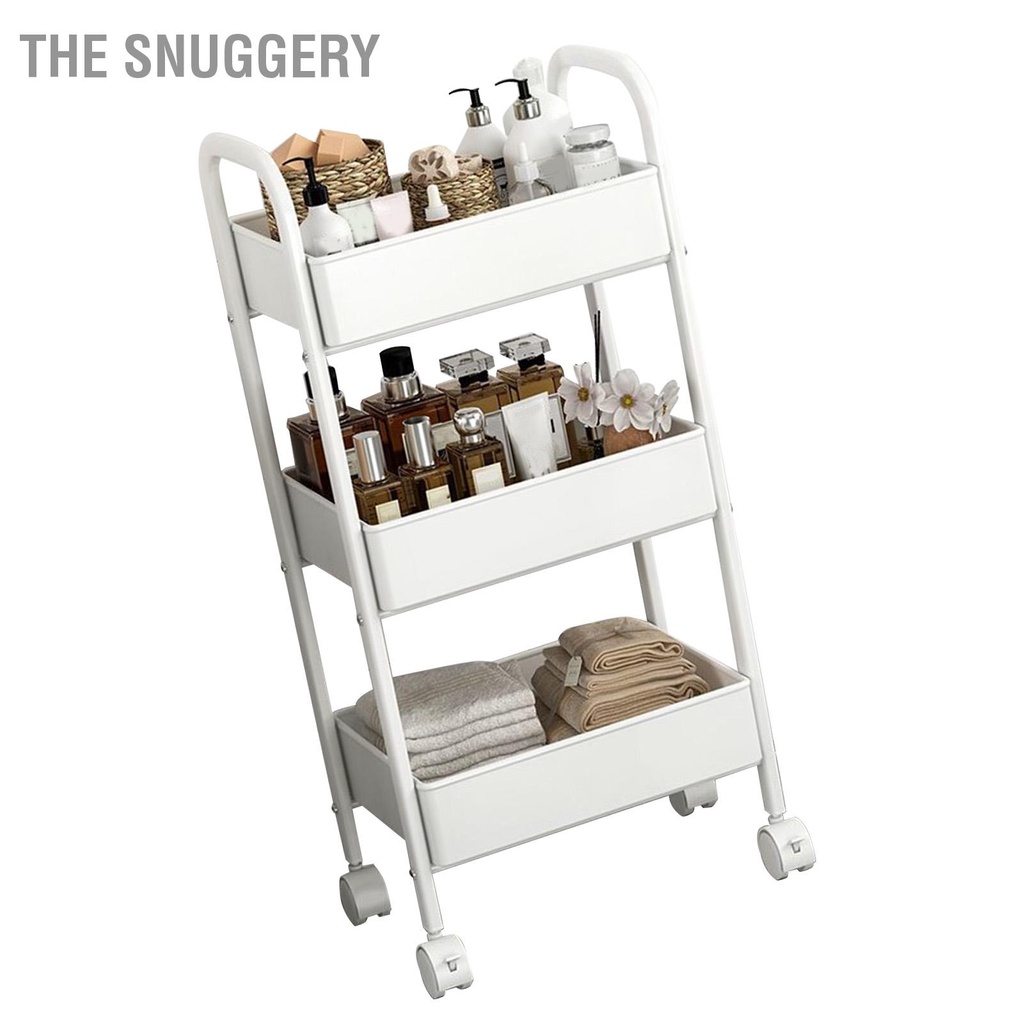 The Snuggery Xe đẩy tiện ích 3 tầng Giá để đồ đa năng có bánh xe cho phòng ngủ Nhà bếp Văn Ký túc xá