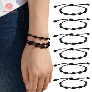 Set 1 / 2 vòng tay bện dây may mắn 7 sợi thủ công màu đen đơn giản cho cặp đôi