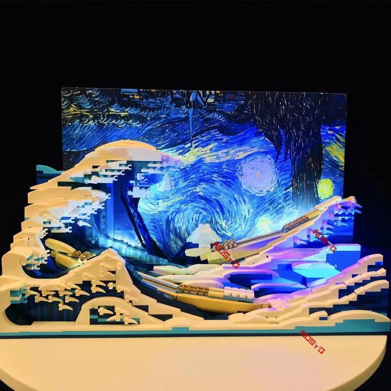 The starry night kanagawa Khối Xây Dựng Lướt Sóng Nghệ Thuật Đèn led nano Bộ Sưu Tập Đồ Chơi Quà Tặng Sáng Tạo