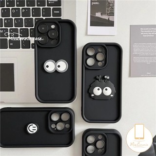 Ốp điện thoại bóng than đen hoạt hình búp bê 3D tương thích cho IPhone 15 11 14 13 12 Pro Max 7Plus XR 7 6S 8 15 6 Plus SE 2020 Mềm mại chống sốc Biểu hiện nụ cười dễ thương Vỏ mắt thiên thần