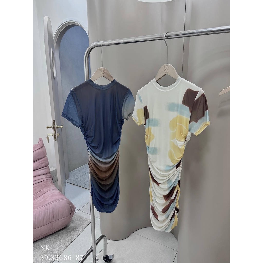 Đầm body lưới loang nhúng eo y2k