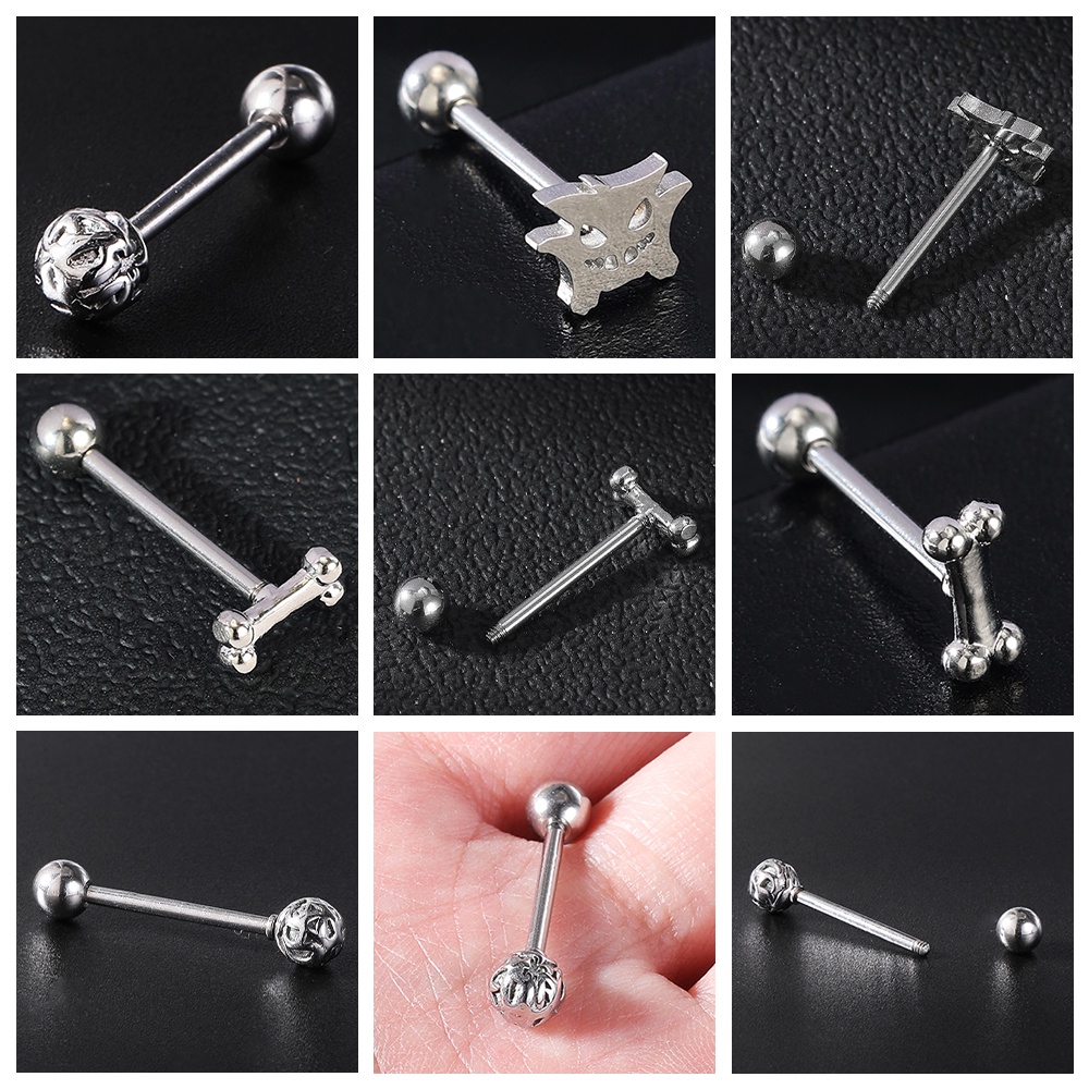 1 Nhẫn Lưỡi Hình Đầu Lâu Bằng Thép Không Gỉ 14g