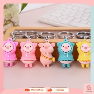 Móc khóa heo hồng mặc áo mưa đáng yêu phong cách Hàn Quốc, móc khóa mini heo hồng dễ thương