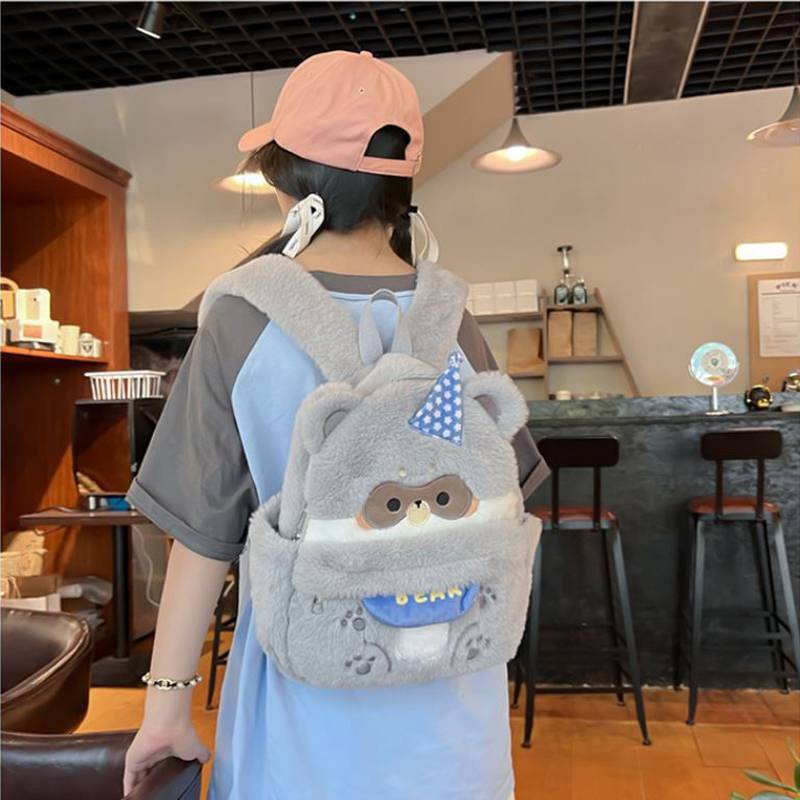 Gc6 Ba Lô Đi Học Cỡ Lớn Có Khóa Kéo Thiết Kế Hình Gấu Nâu Nhồi Bông Phong Cách lolita Dễ Thương