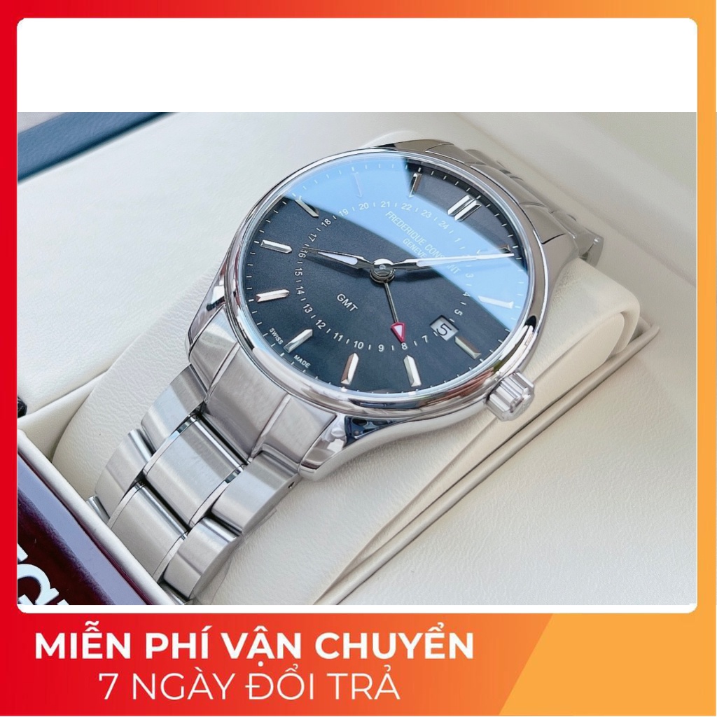 Đồng hồ chính hãng nam Frederique Constant Classic Quartz GMT 40mm FC-252DGS5B6B - Kính Sapphire Chính Hãng