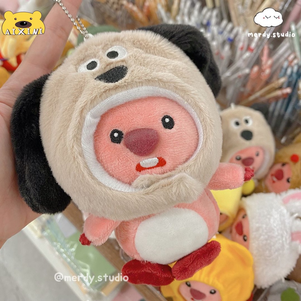 🔥Loopy Móc khoá🔥15cm Móc khoá Gấu Bông Hải ly Loopy mũ Gấu Dâu Lotso- Mũ thỏ- Mũ chó xinh xăn AIXINI
