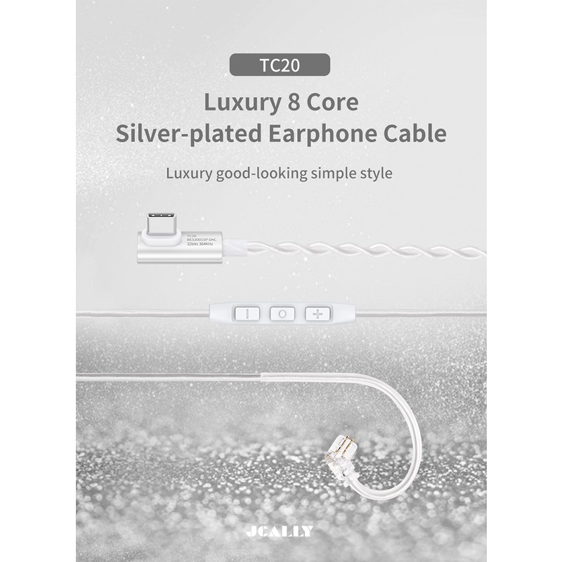 Jcally Cáp Tai Nghe Mạ Bạc tc20 type-c 8 Lõi bes3001-sp dac Kèm mic Cho kz trn