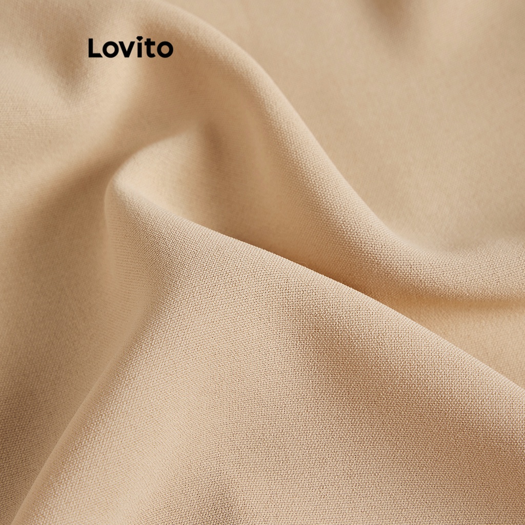 Đầm Lovito tay dài xếp nếp màu trơn thường ngày cho nữ L61AD084